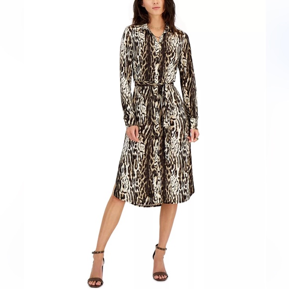 INC International Concepts Dresses & Skirts - INC | Leopard print long sleeve shirt dress with tie | Small | NWT
